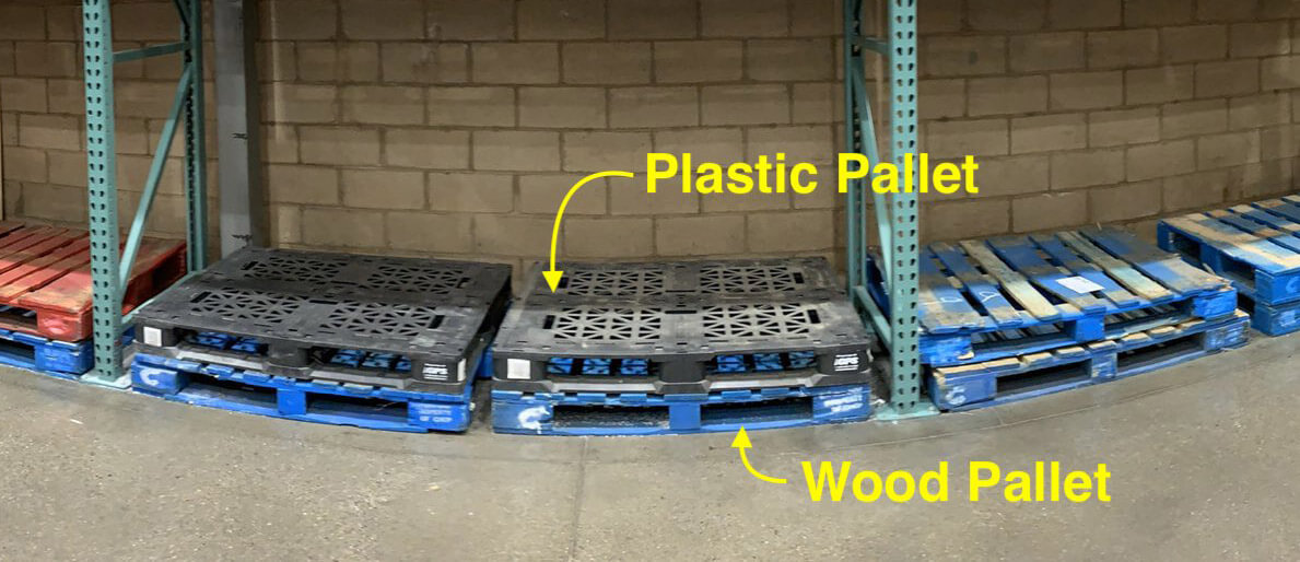 plastic pallet on top of a wood pallet