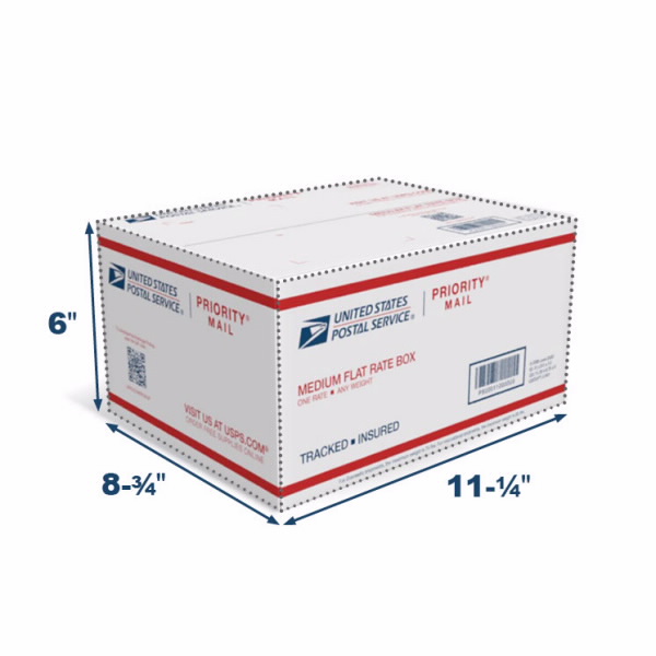 USPS Medium Flat Rate Box top-loading with dimensions