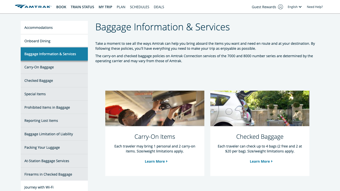 Amtrak express-shipping URL now redirects to baggage policy