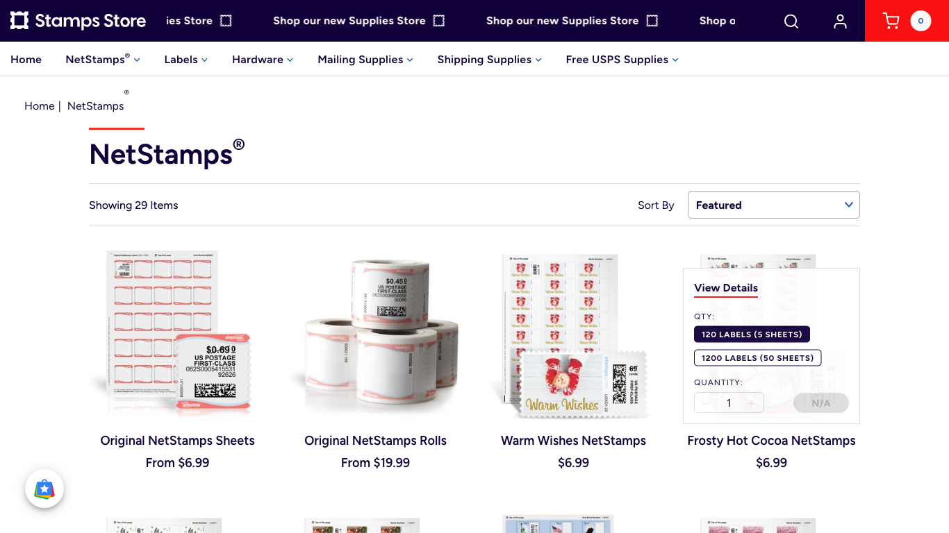 NetStamps store showing themed designs