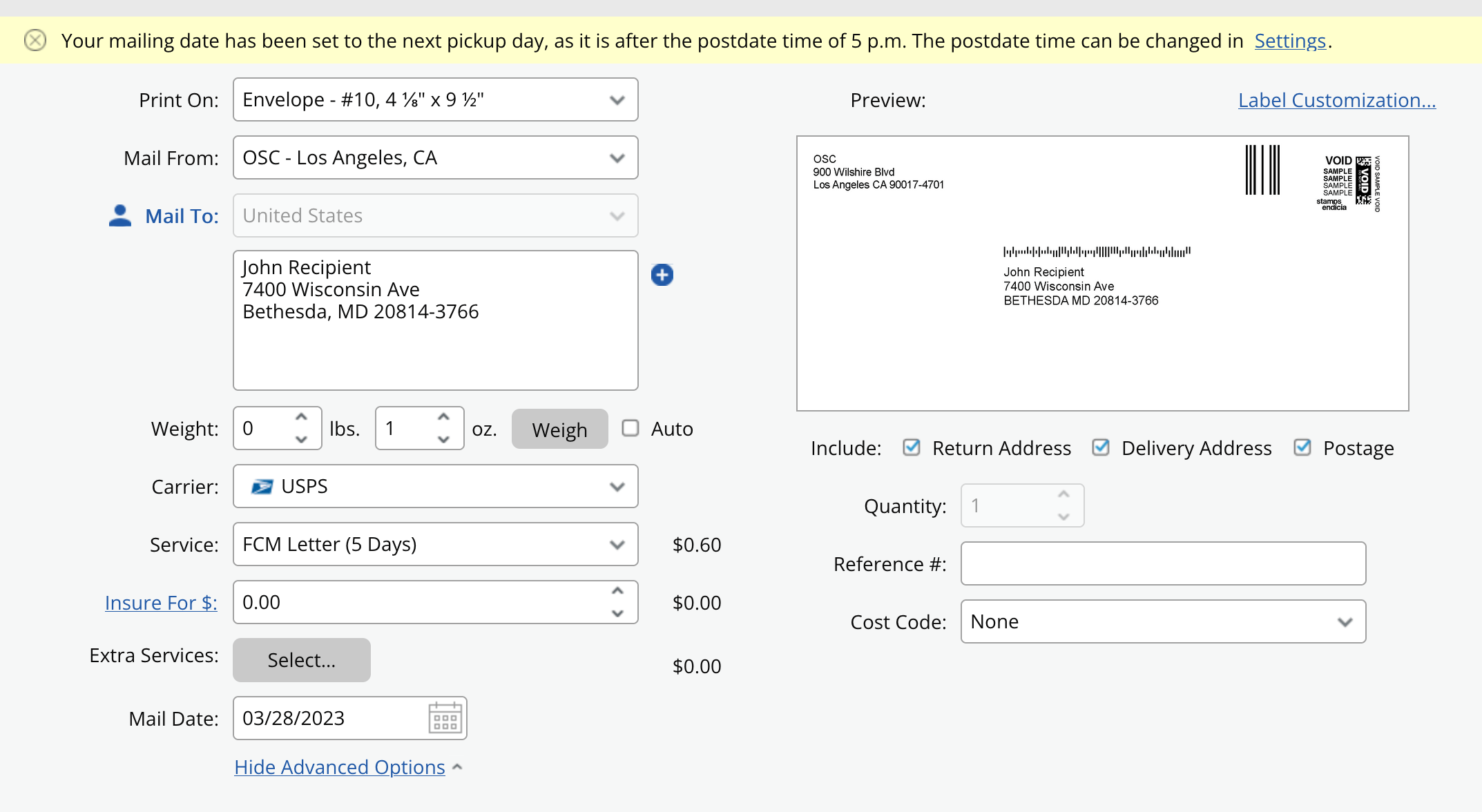 stamps.com interface