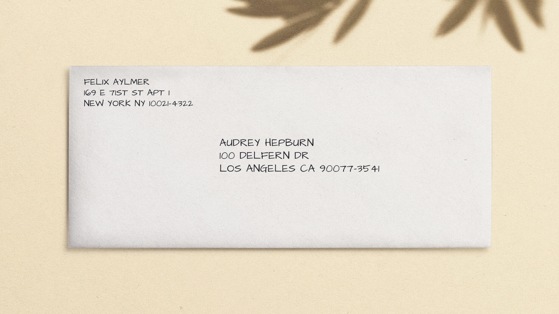 envelope with return and delivery address