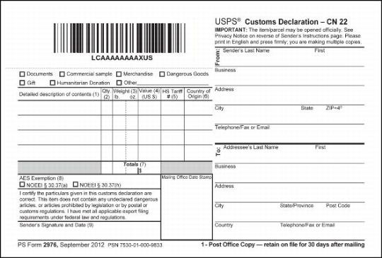 scan of usps customs declaration cn 22