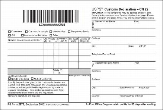 Printable Customs Forms For Mailing Printable Forms Free Online