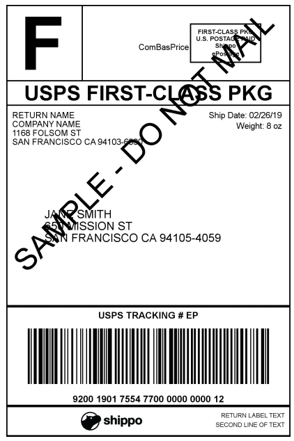 Sample USPS shipping label